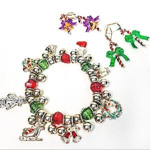 Christmas Charm Bundle: Bracelet & 2 Pairs Holiday Dangles